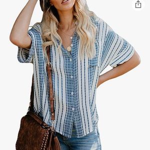 Biucly Women's Casual Stylish V Neck Button Down